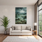 Entdecker In Surrealer Pilzlandschaft Unter Sturmwolken