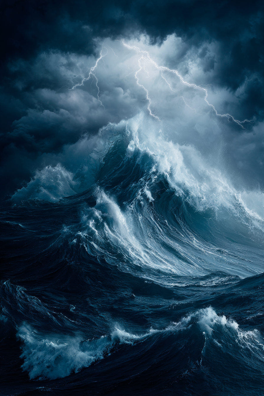 Sturmmeer Mit Tosenden Wellen Und Blitzschlag | Nahaufnahmen | Natur