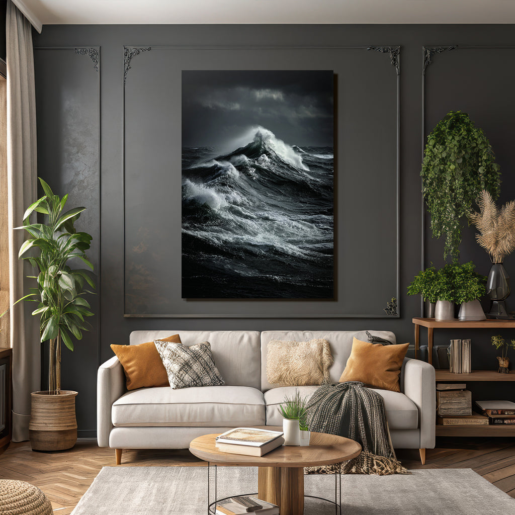 Turbulente Ozeanwellen Unter Dunklem Wolkigen Himmel