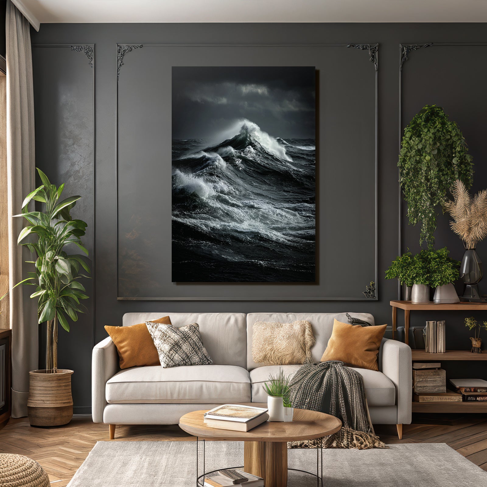 Turbulente Ozeanwellen Unter Dunklem Wolkigen Himmel