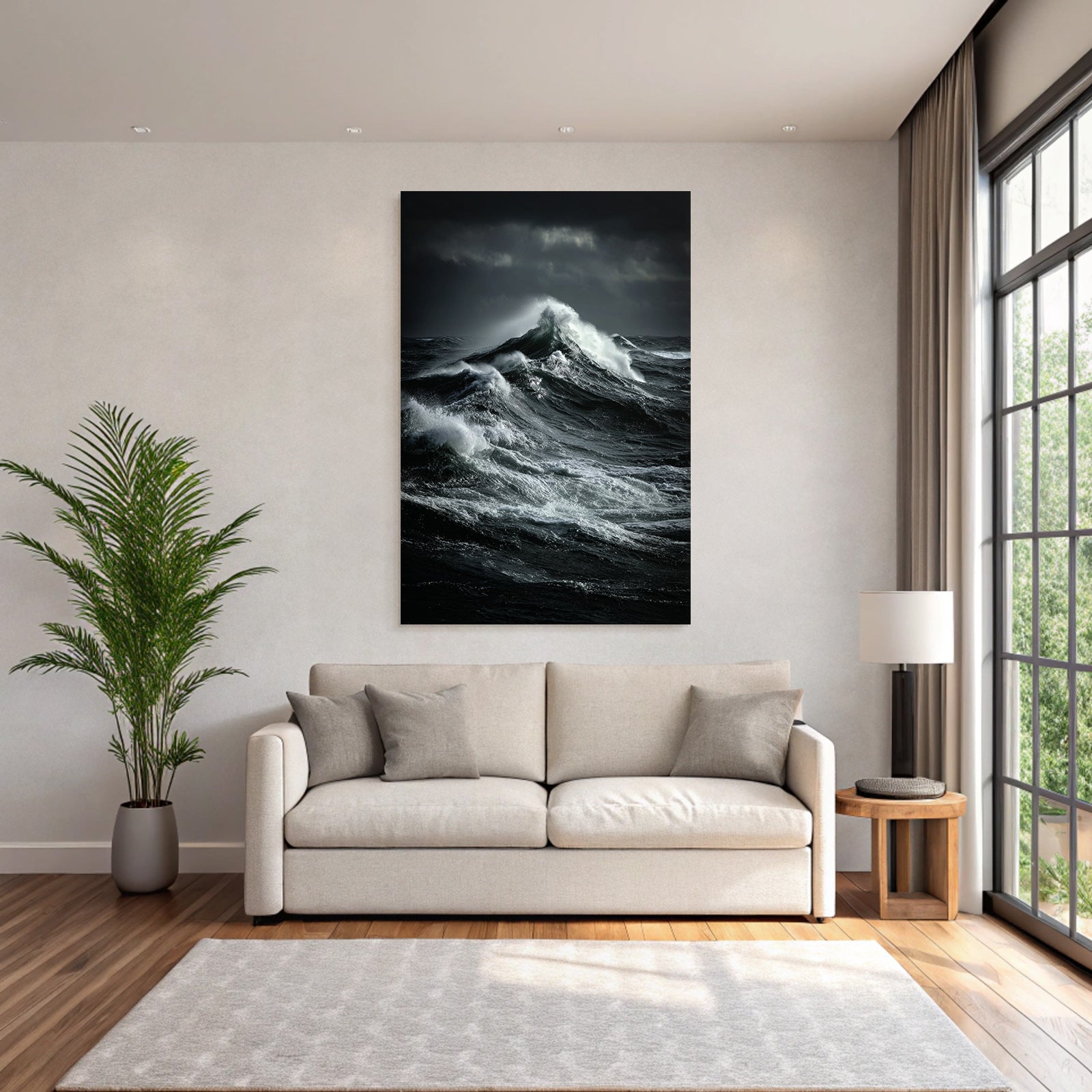Turbulente Ozeanwellen Unter Dunklem Wolkigen Himmel