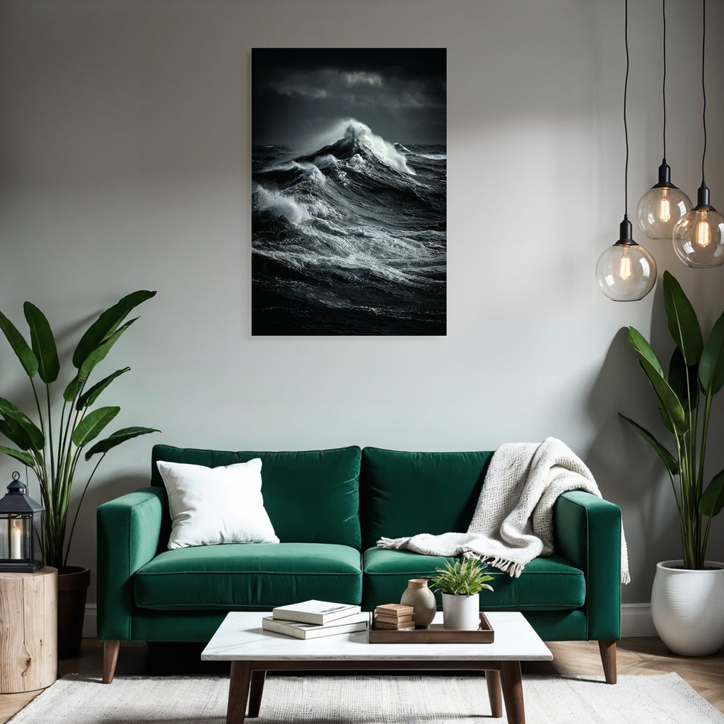 Turbulente Ozeanwellen Unter Dunklem Wolkigen Himmel