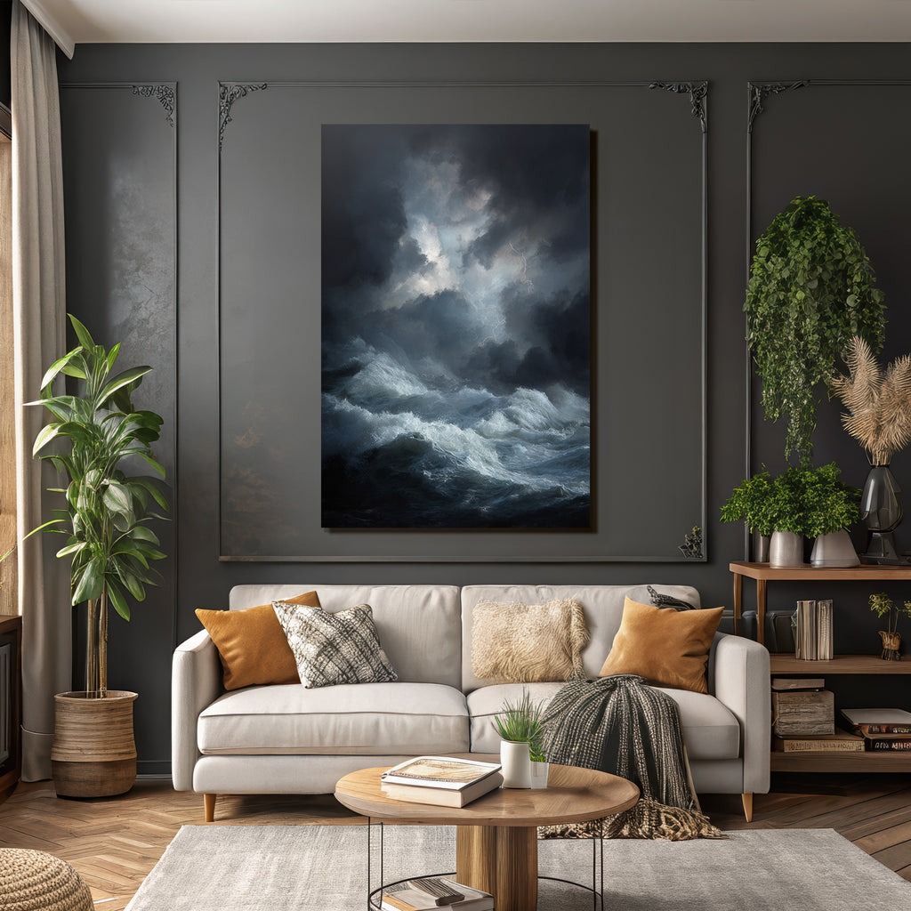 Turbulente Sturmsee Mit Dunklen Wolken Und Blitzlichtern