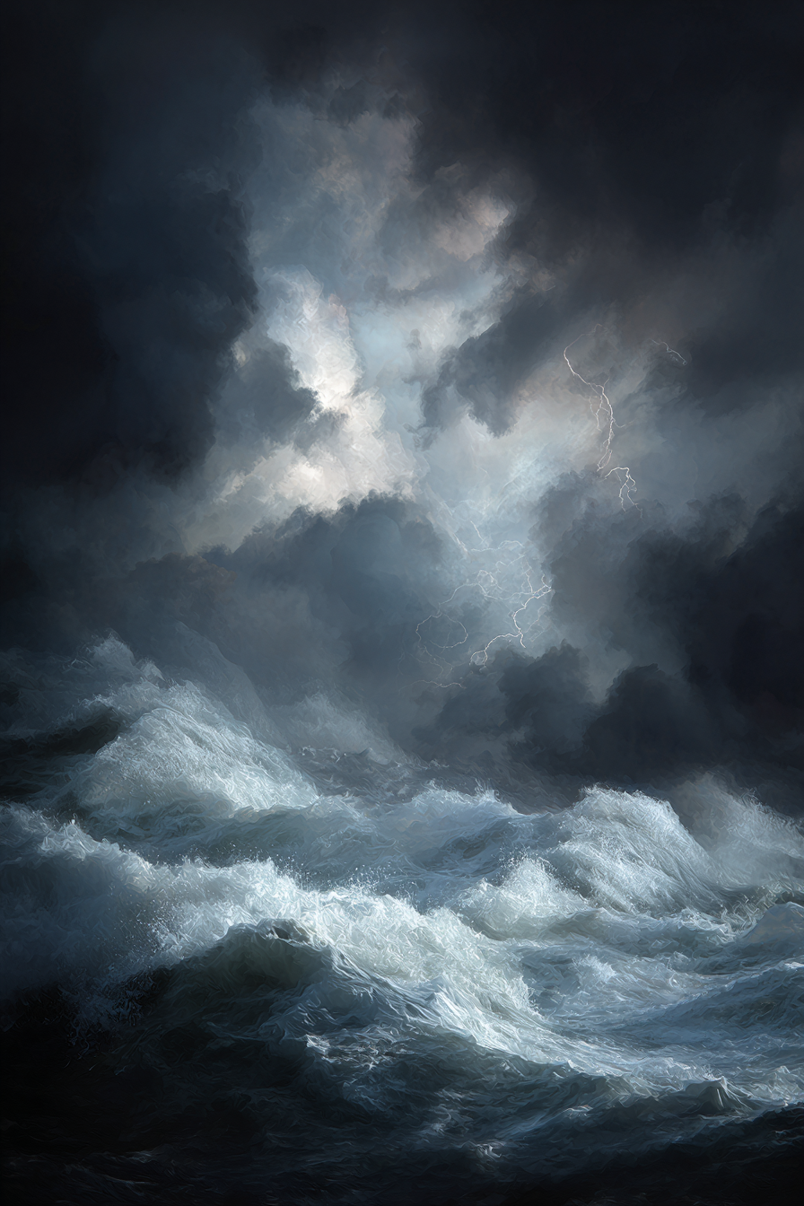 Turbulente Sturmsee Mit Dunklen Wolken Und Blitzlichtern | Nahaufnahmen | Natur