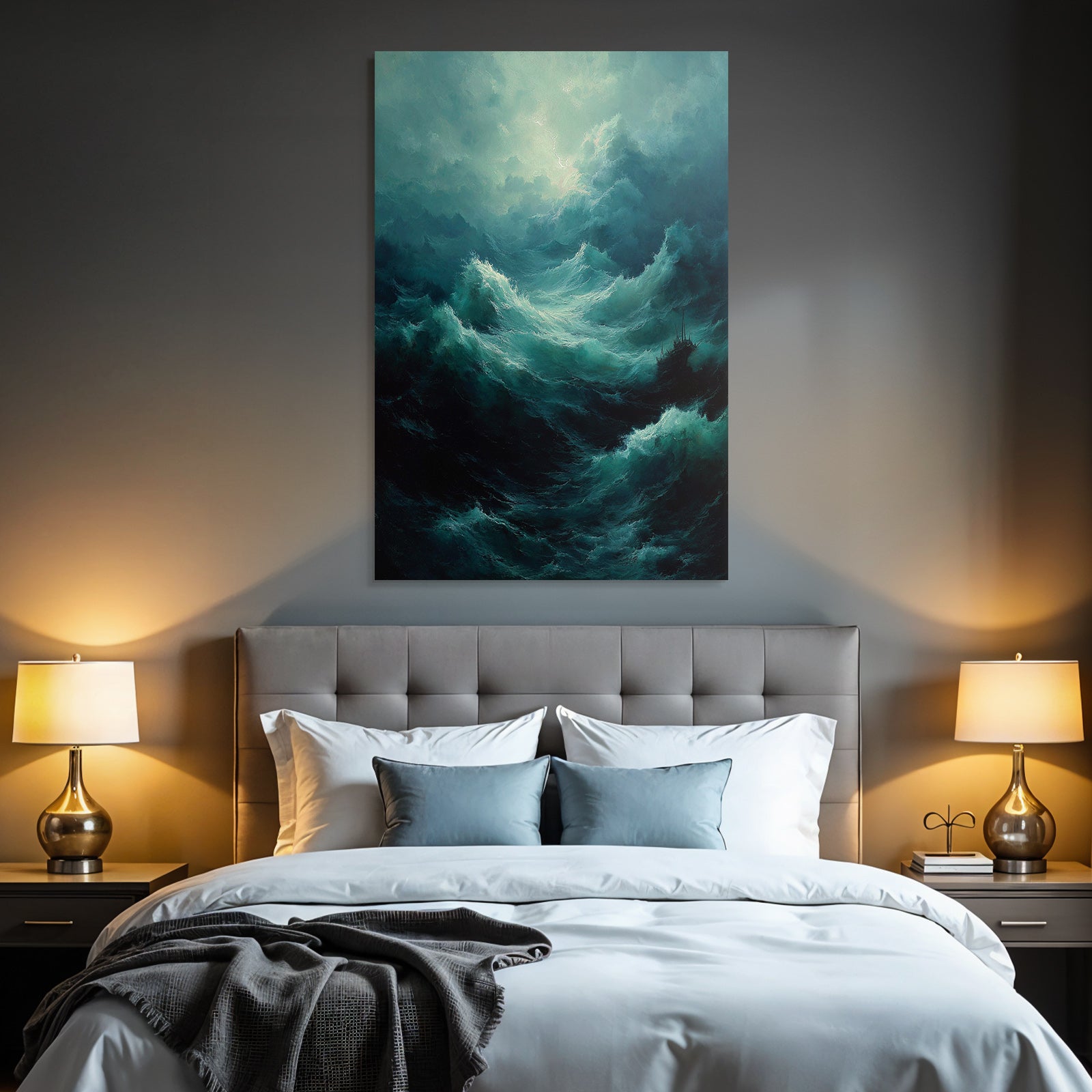 Turbulentes Meer Mit Schiff Und Sturmwolken