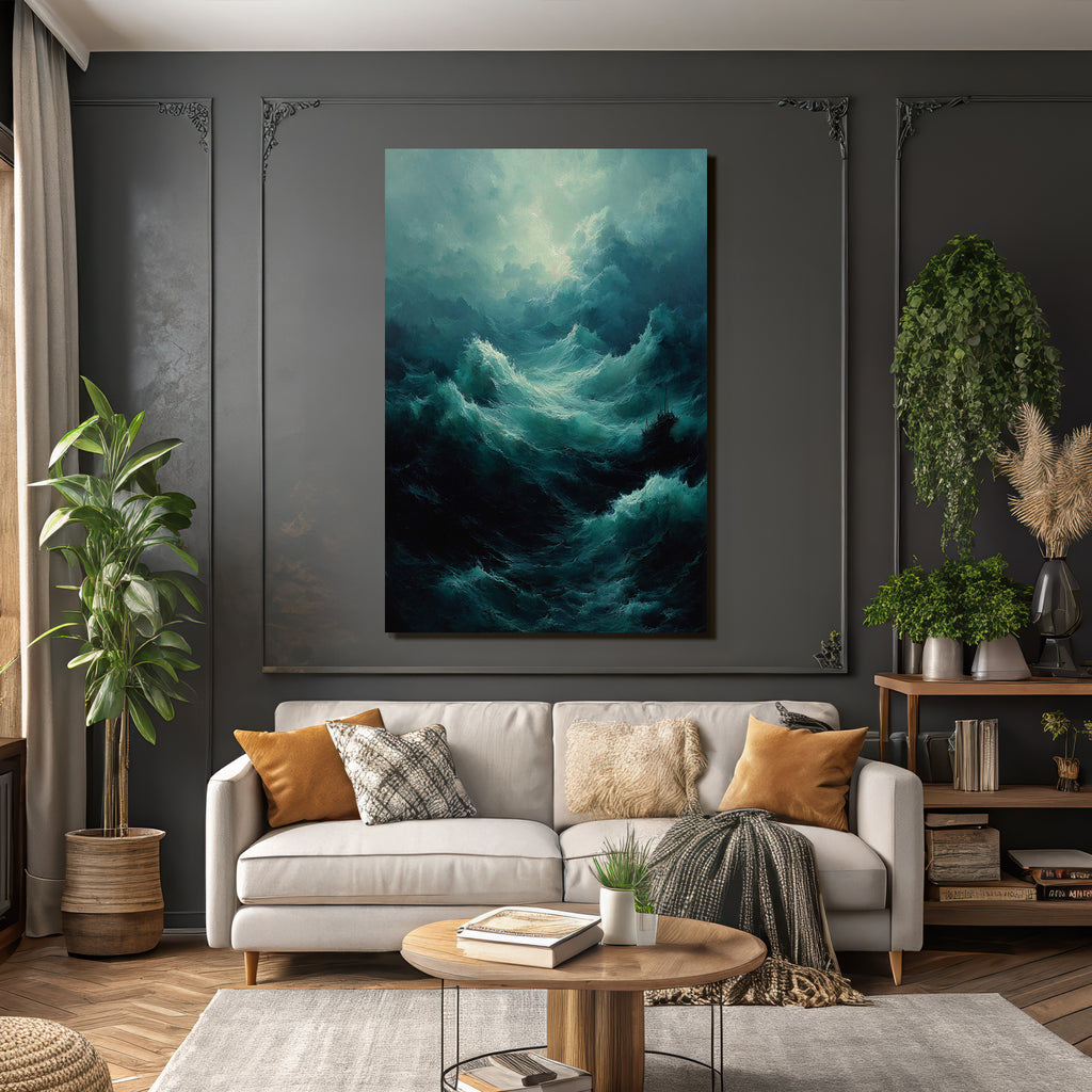 Turbulentes Meer Mit Schiff Und Sturmwolken