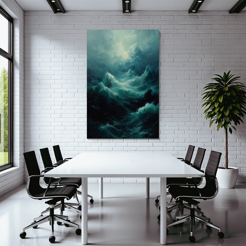 Turbulentes Meer Mit Schiff Und Sturmwolken