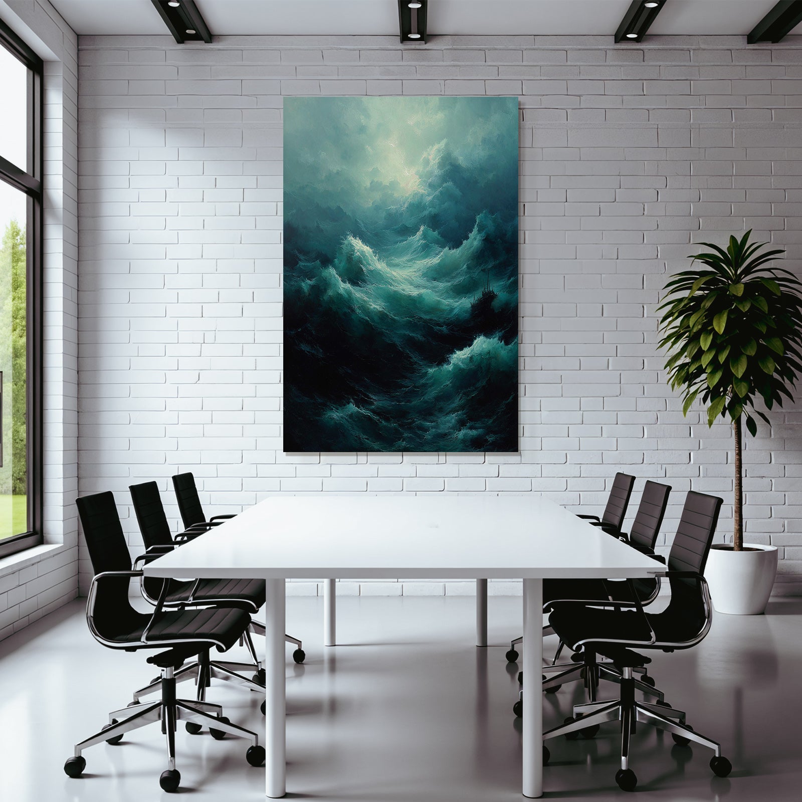 Turbulentes Meer Mit Schiff Und Sturmwolken