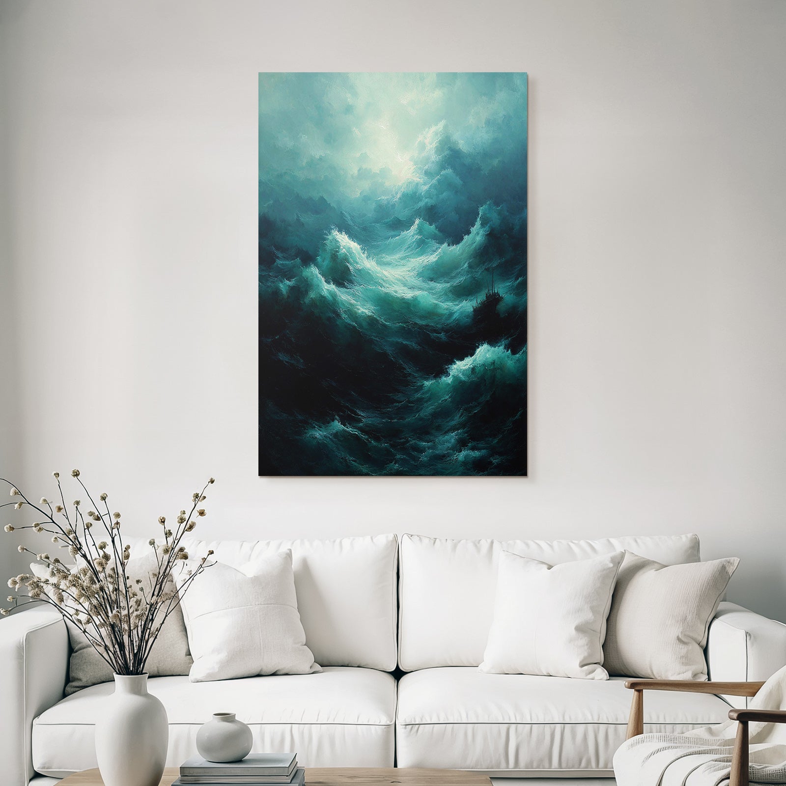 Turbulentes Meer Mit Schiff Und Sturmwolken