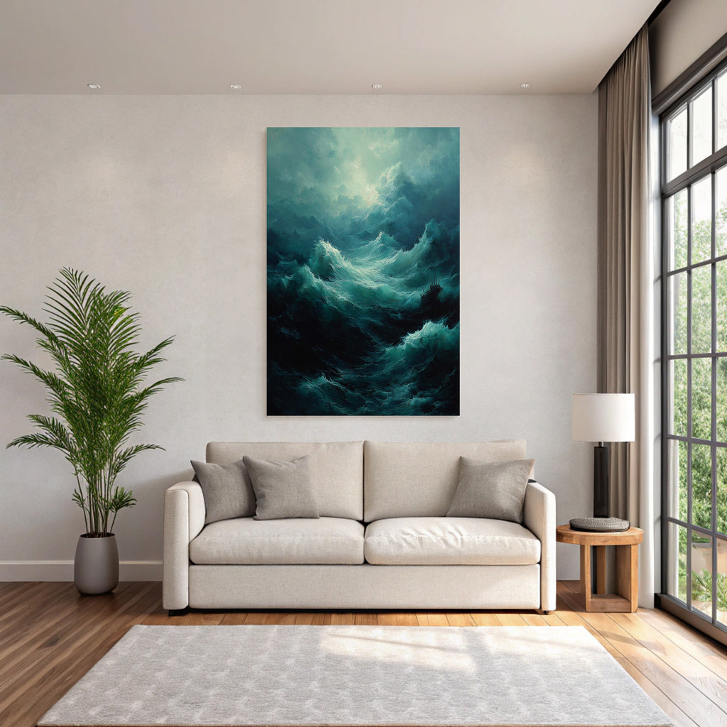 Turbulentes Meer Mit Schiff Und Sturmwolken