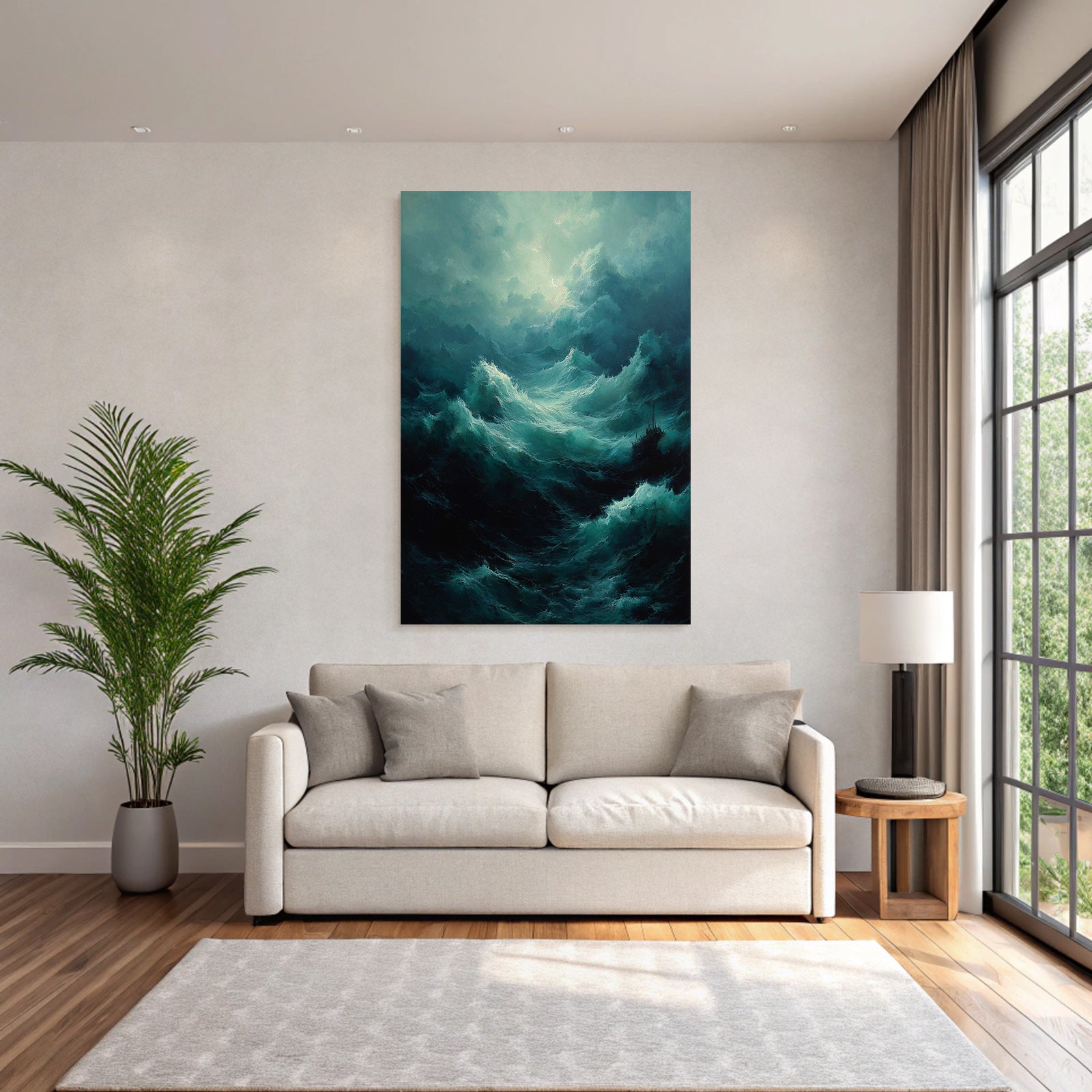 Turbulentes Meer Mit Schiff Und Sturmwolken