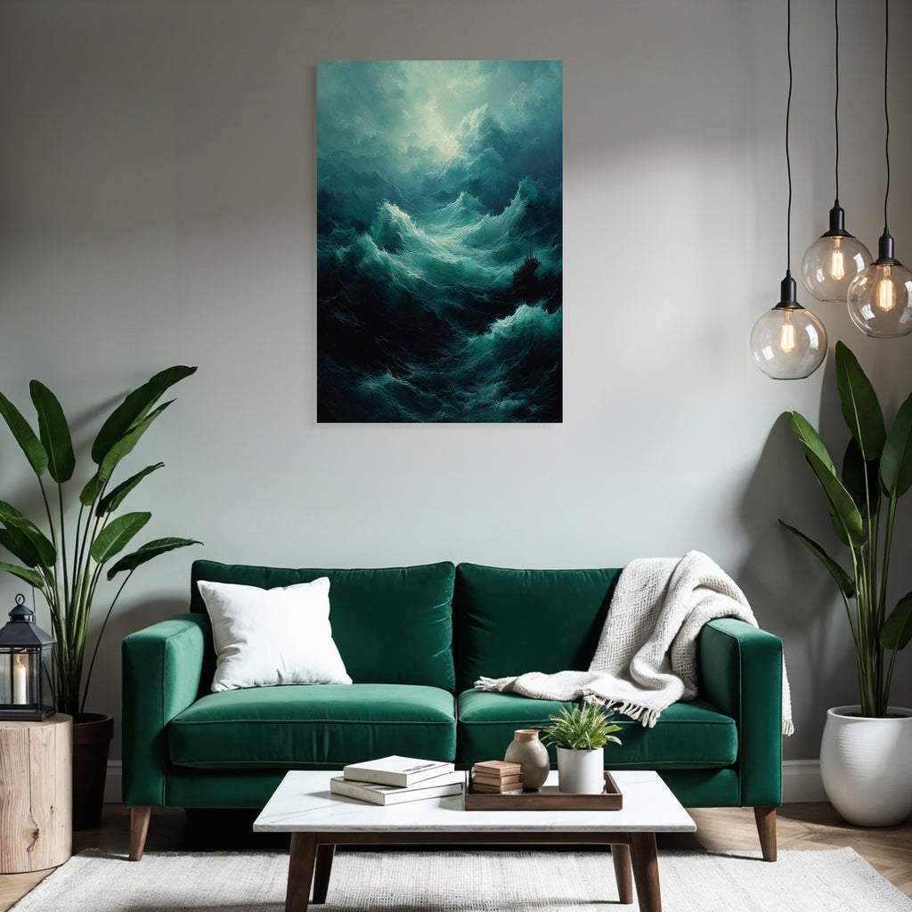 Turbulentes Meer Mit Schiff Und Sturmwolken