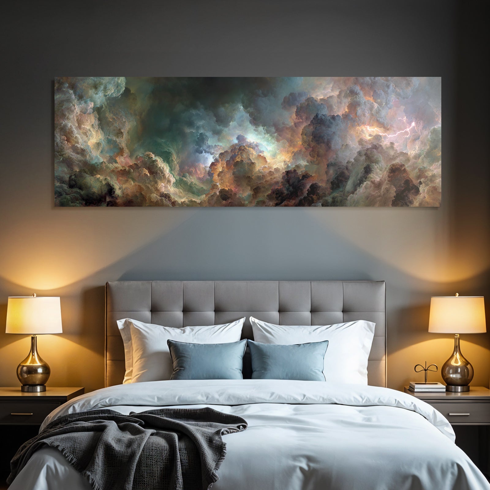 Dramatische Farbenfrohe Wolkenlandschaft Mit Gewitterblitzen