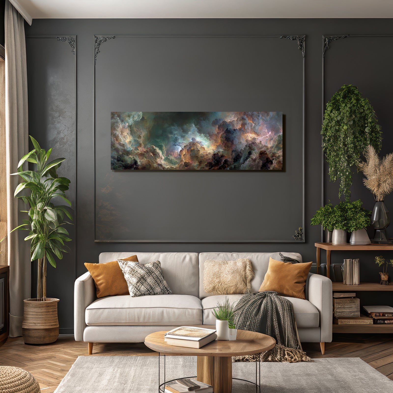 Dramatische Farbenfrohe Wolkenlandschaft Mit Gewitterblitzen
