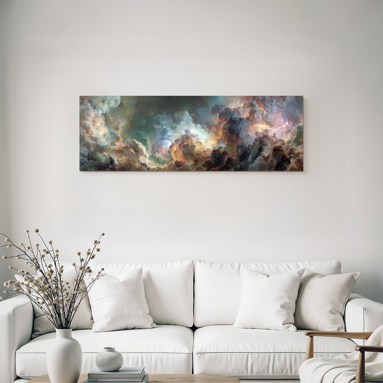 Dramatische Farbenfrohe Wolkenlandschaft Mit Gewitterblitzen