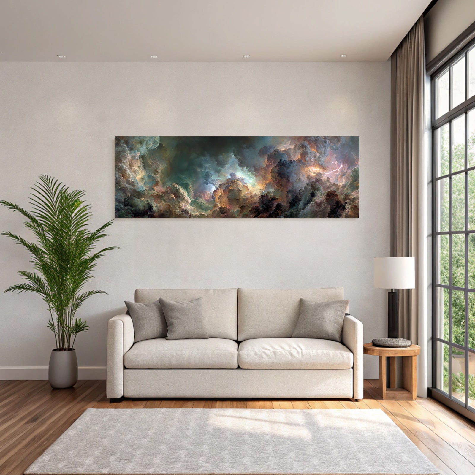 Dramatische Farbenfrohe Wolkenlandschaft Mit Gewitterblitzen
