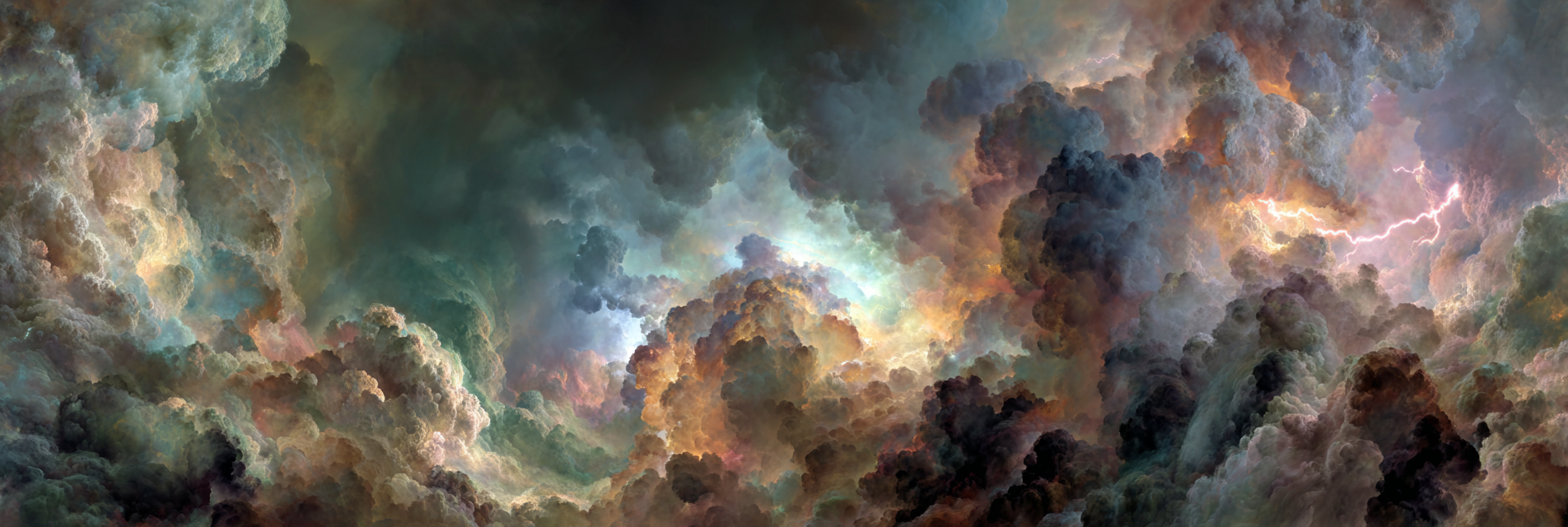Dramatische Farbenfrohe Wolkenlandschaft Mit Gewitterblitzen | Nahaufnahmen | Natur