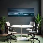 Dramatische Meereslandschaft Mit Turbulenten Wellen Unter Dunklem Himmel Vor Schattigen Bergreihen