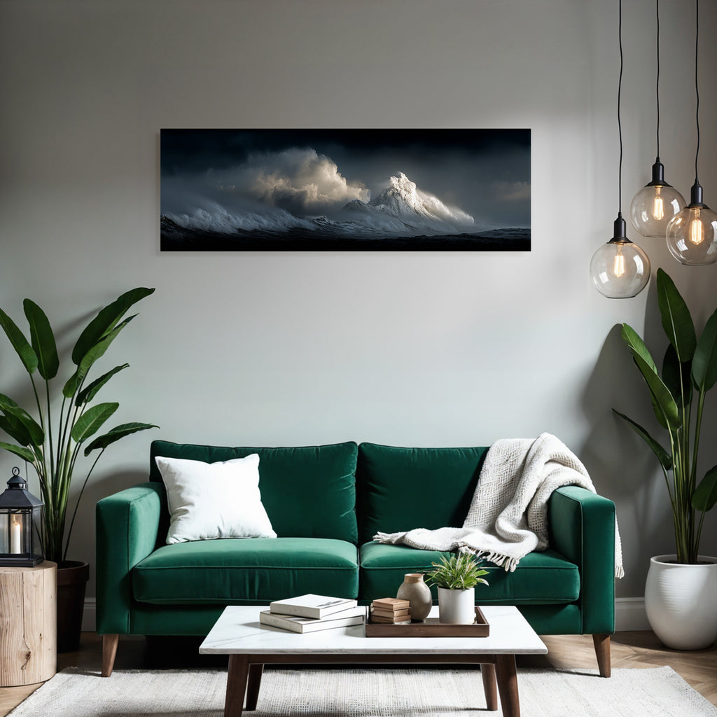Dramatische Seelandschaft Grosse Ozeanwellen Dunkle Wolken Und Heller Wellenkamm