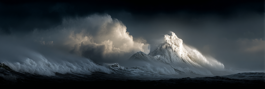 Dramatische Seelandschaft Grosse Ozeanwellen Dunkle Wolken Und Heller Wellenkamm | Nahaufnahmen | Natur
