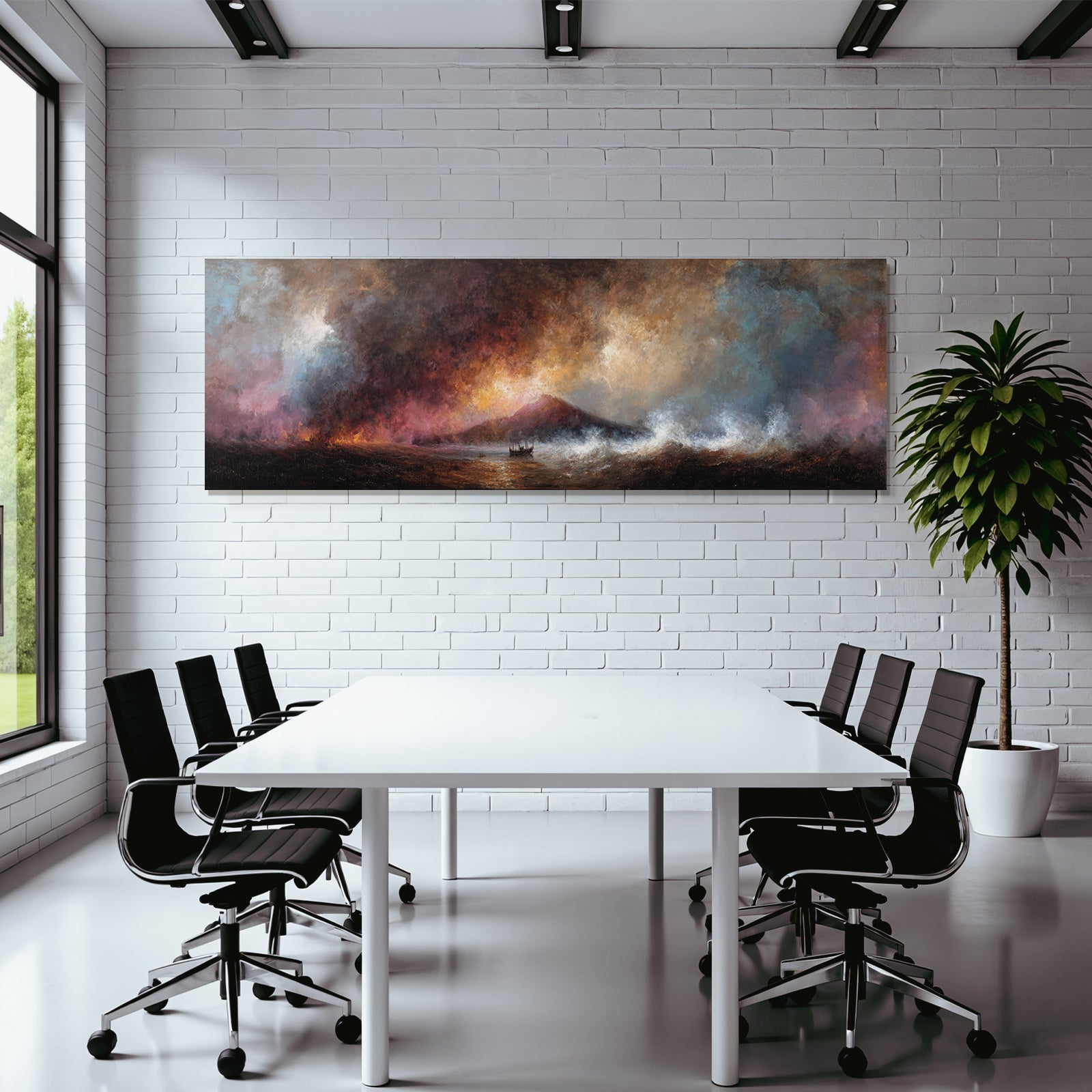 Dramatische Vulkanlandschaft Mit Sturm Und Boot