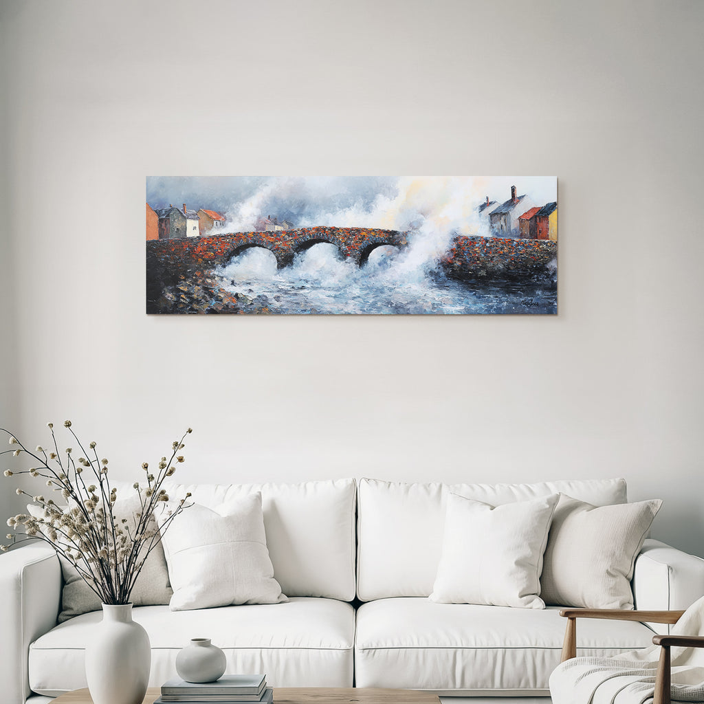 Steinbrücke Über Stürmische Wellen Im Impressionistischen Stil