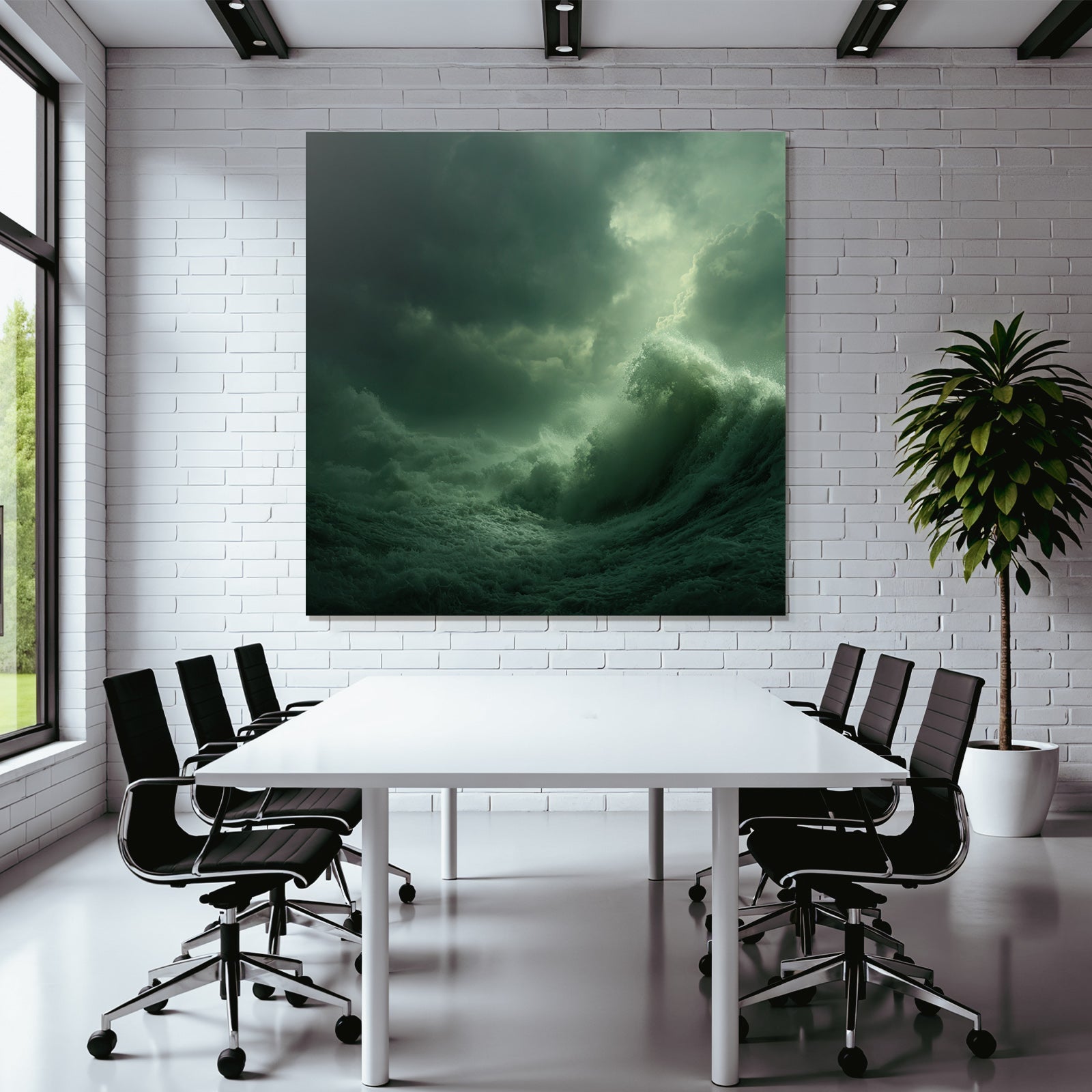 Dramatische Seelandschaft Mit Turbulenten Wellen Unter Dunkelgrünen Wolken