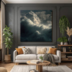 Dramatische Meerlandschaft Mit Grossen Wellen Und Wirbelnden Wolken