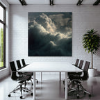 Dramatische Meerlandschaft Mit Grossen Wellen Und Wirbelnden Wolken