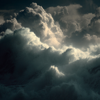 Dramatische Meerlandschaft Mit Grossen Wellen Und Wirbelnden Wolken | Nahaufnahmen | Natur