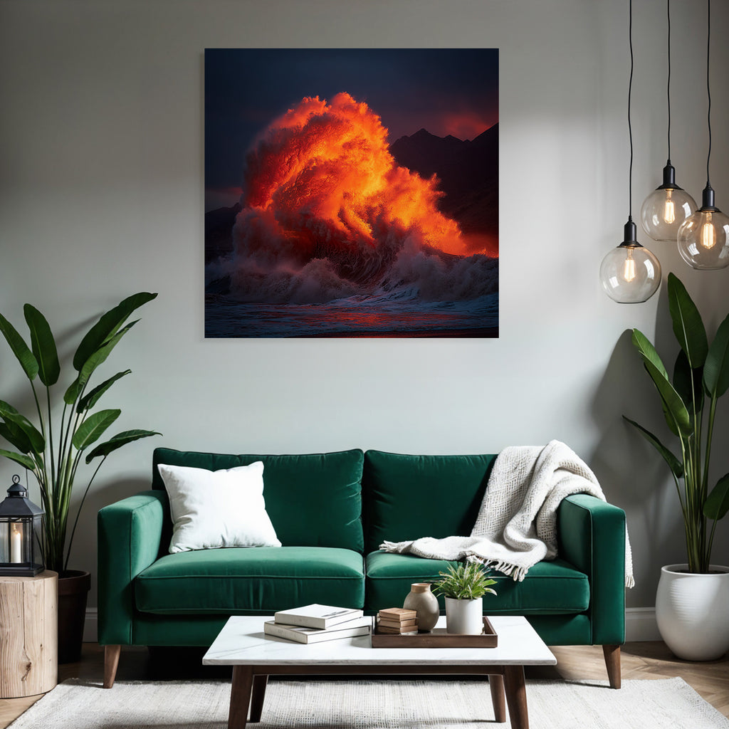 Dramatische Ozeanwelle Mit Feurigen Farben