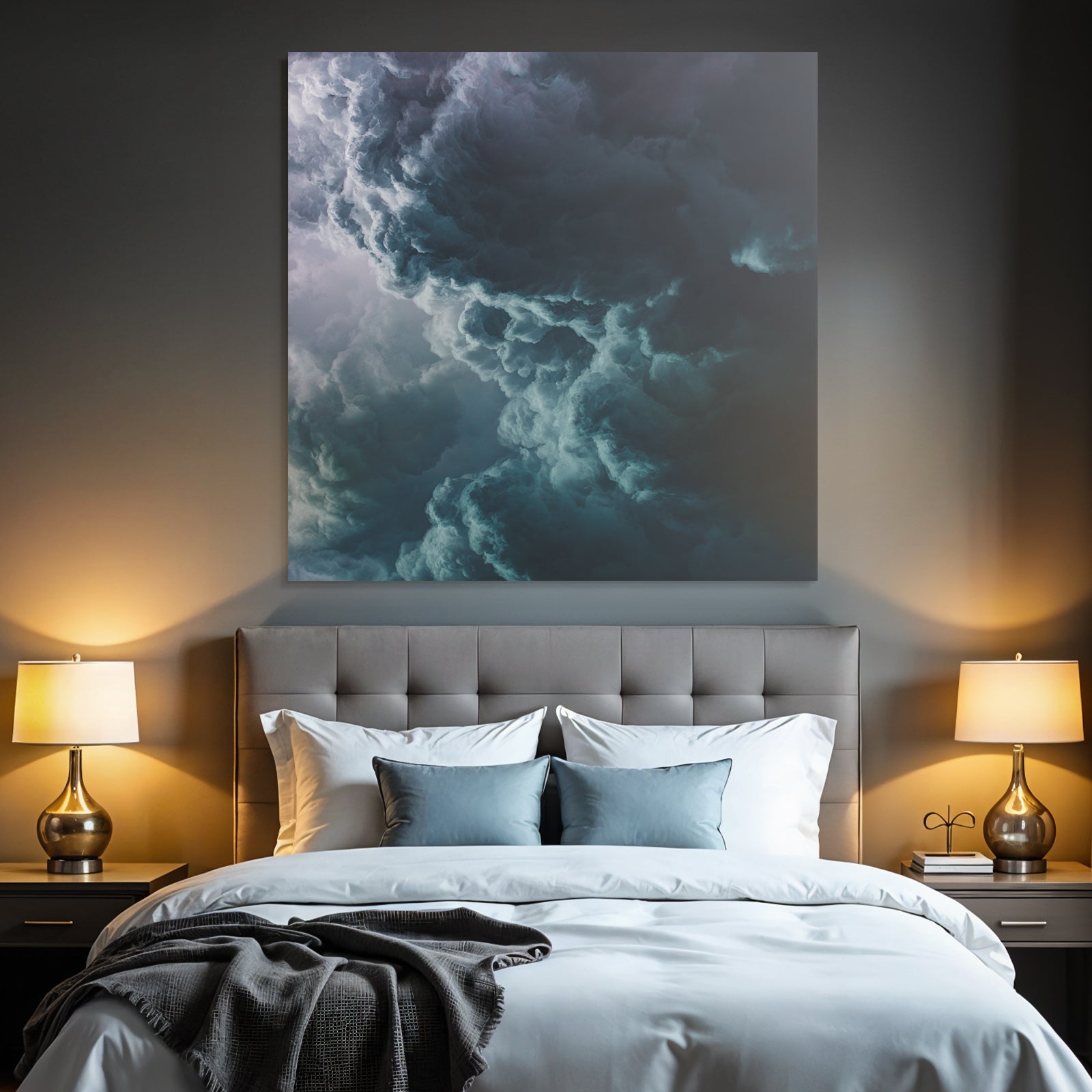Dramatischer Himmel Mit Dichten Texturierten Grau Blaün Wolken