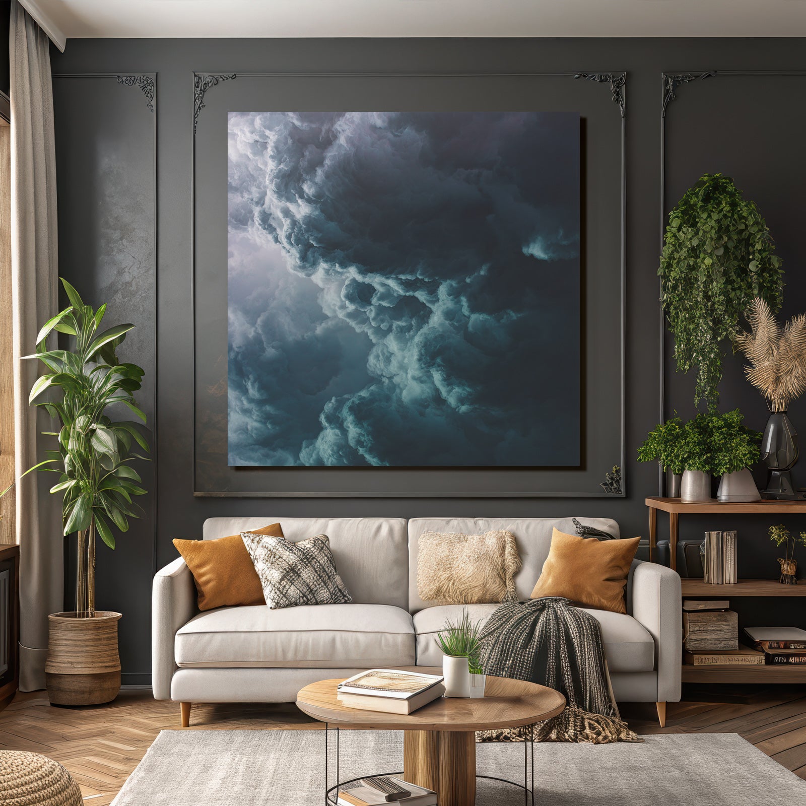 Dramatischer Himmel Mit Dichten Texturierten Grau Blaün Wolken