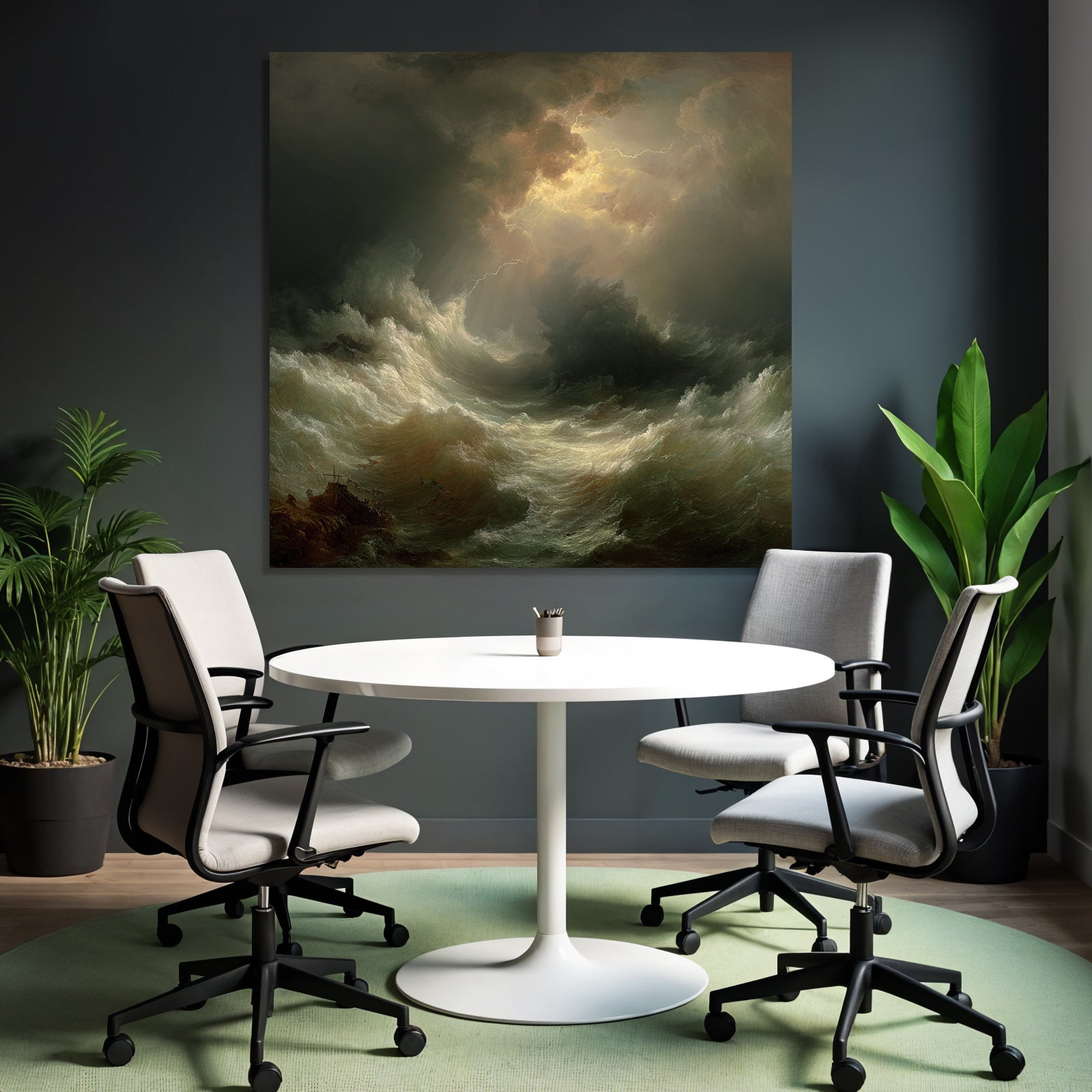 Dramatisches Seegewitter Mit Tosenden Hohen Wellen Und Dunklen Wolken