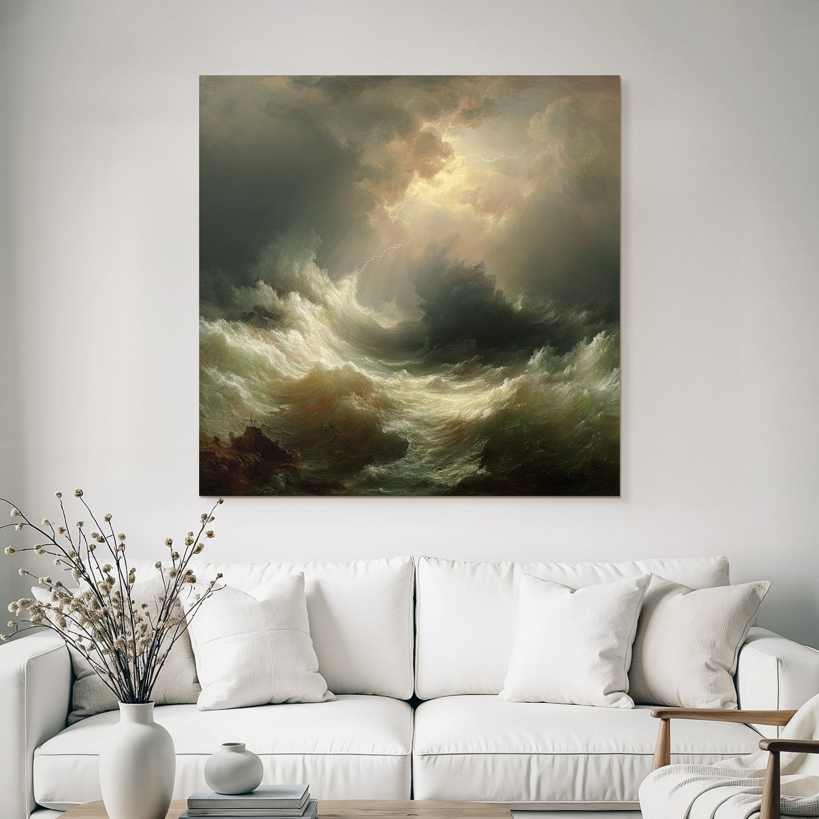 Dramatisches Seegewitter Mit Tosenden Hohen Wellen Und Dunklen Wolken