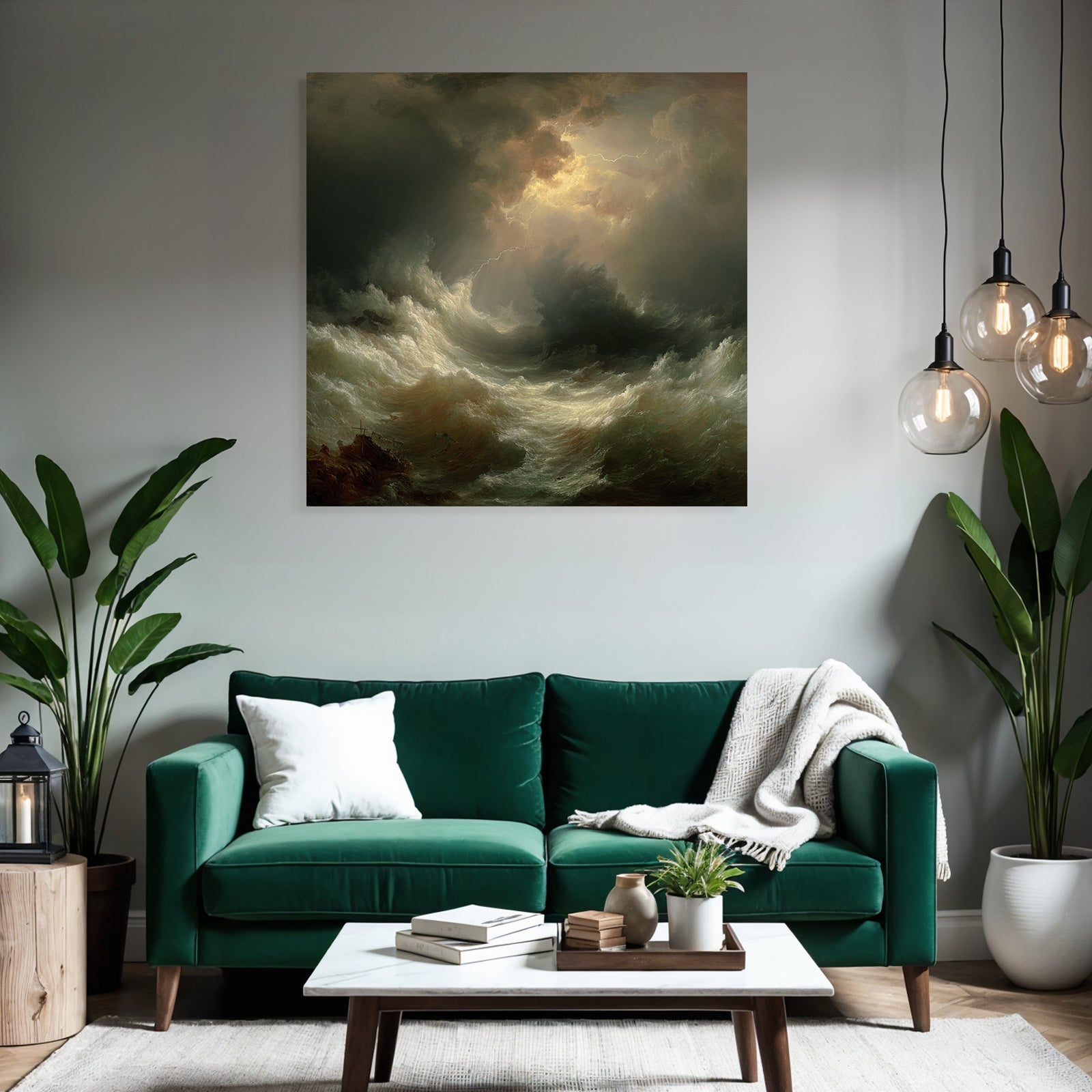 Dramatisches Seegewitter Mit Tosenden Hohen Wellen Und Dunklen Wolken