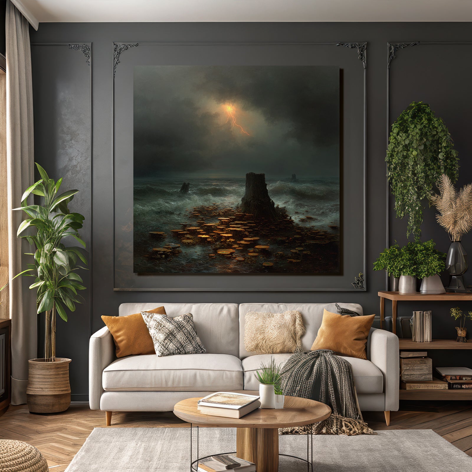 Sturmische Meereslandschaft Mit Blitz