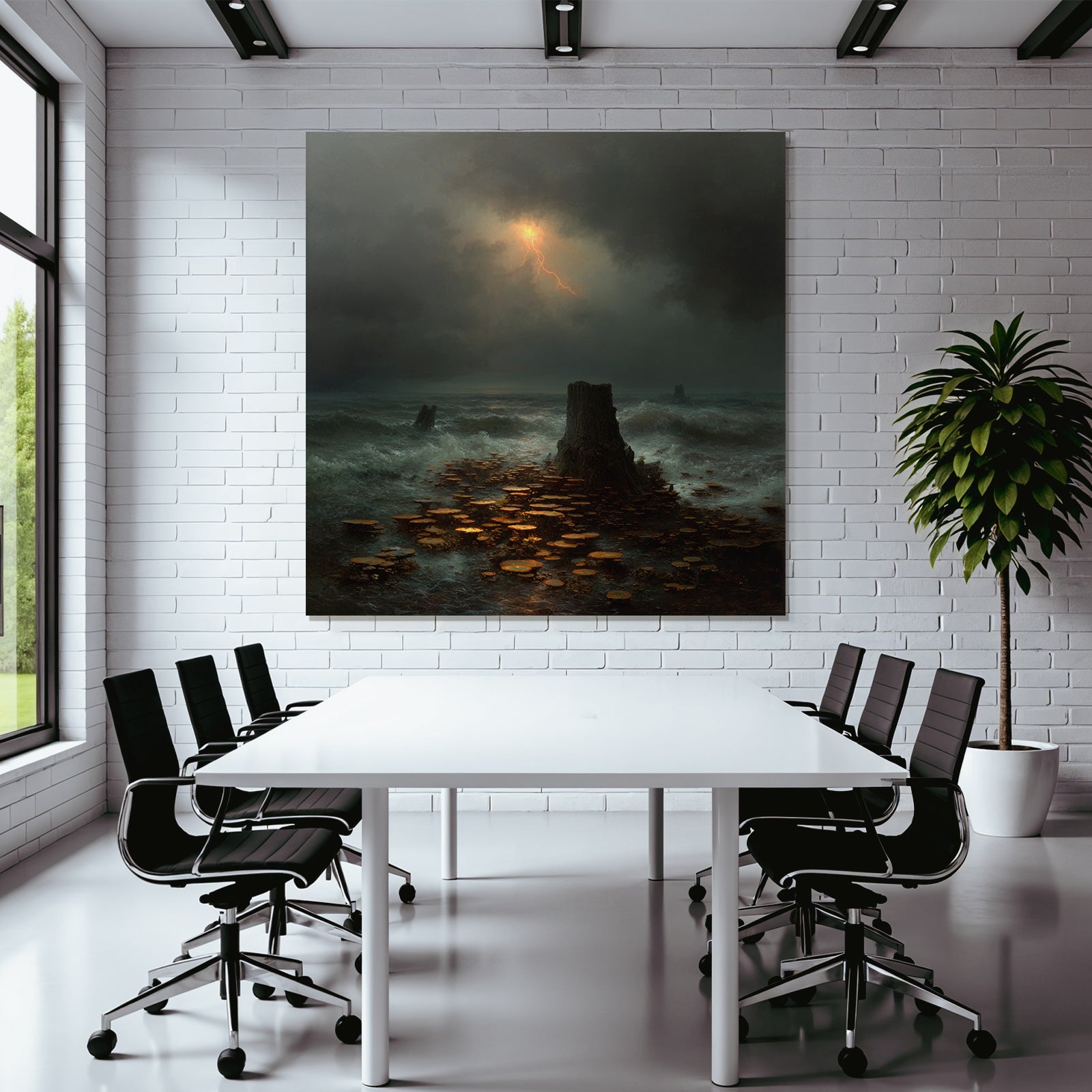 Sturmische Meereslandschaft Mit Blitz