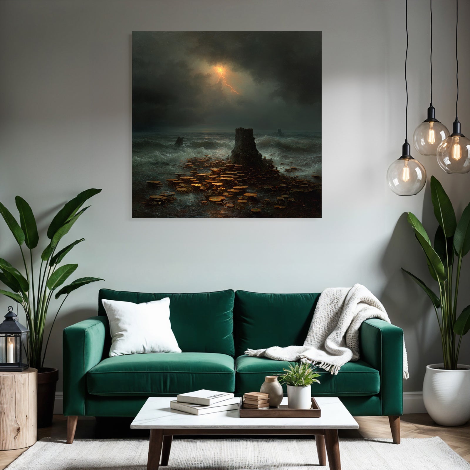 Sturmische Meereslandschaft Mit Blitz