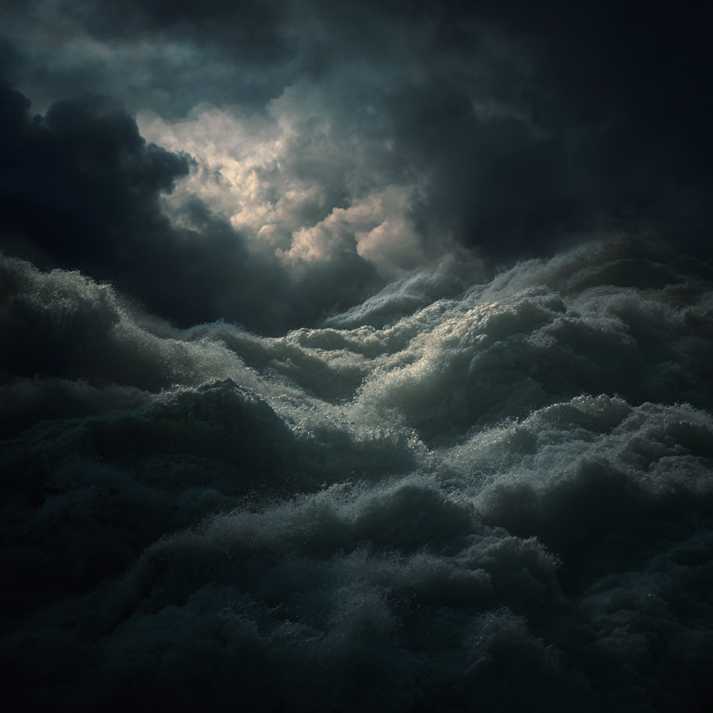 Sturmsee Unter Dunklen Wolken Mit Lichtschein | Nahaufnahmen | Natur