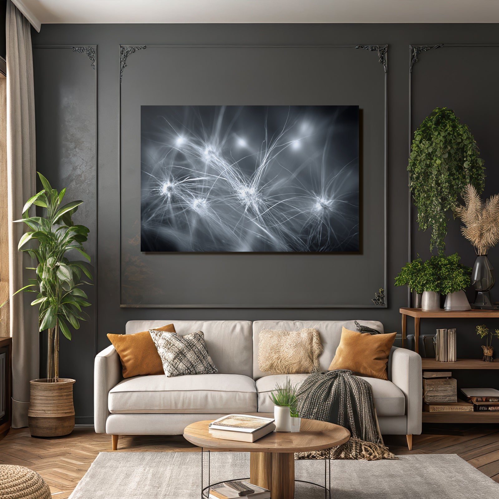 Abstrakte Monochrome Neuronale Netze Lichtspuren Visualisierung