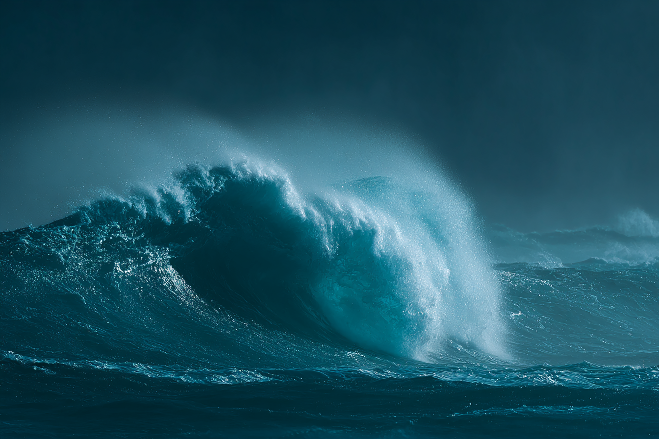 Dramatische Energie Einer Tiefblaün Ozeanwelle | Nahaufnahmen | Natur