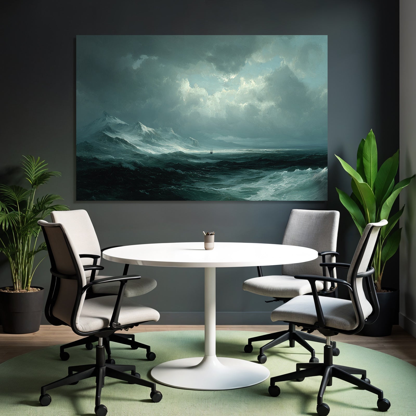 Dramatische Küstenlandschaft Mit Stürmischen Wellen Und Segelschiff