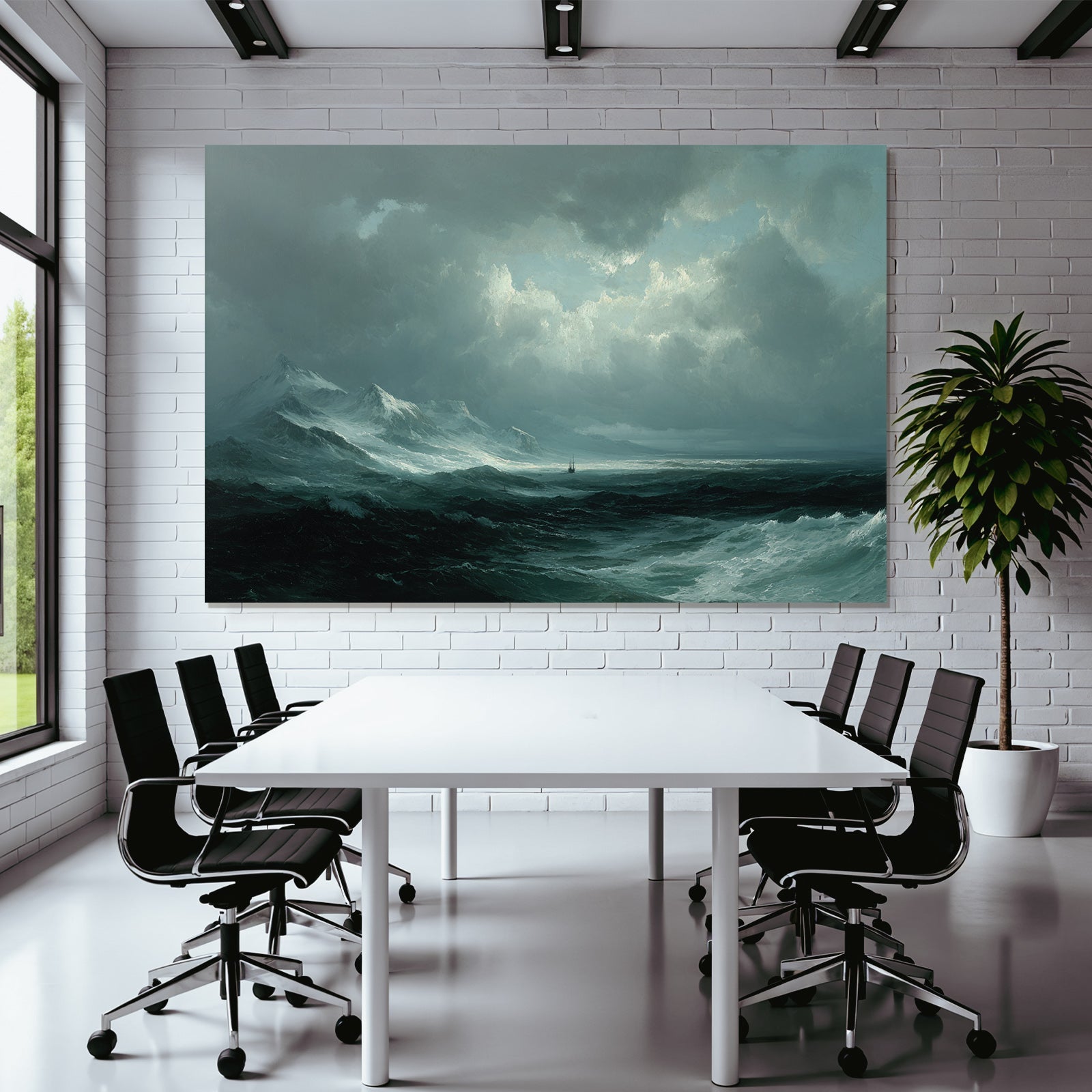 Dramatische Küstenlandschaft Mit Stürmischen Wellen Und Segelschiff