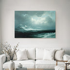 Dramatische Küstenlandschaft Mit Stürmischen Wellen Und Segelschiff