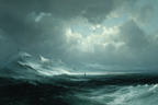 Dramatische Küstenlandschaft Mit Stürmischen Wellen Und Segelschiff | Nahaufnahmen | Natur
