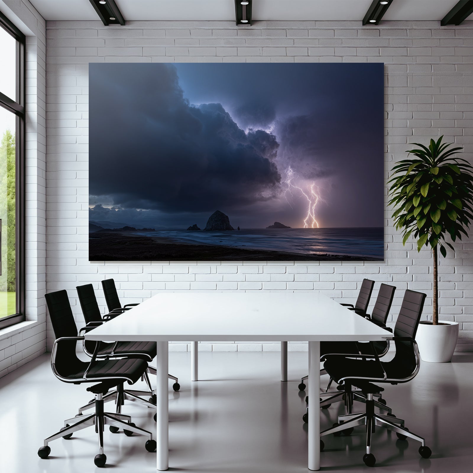Düsteres Gewitter Über Sturmgepeitschter Küste Mit Felsen Und Blitz