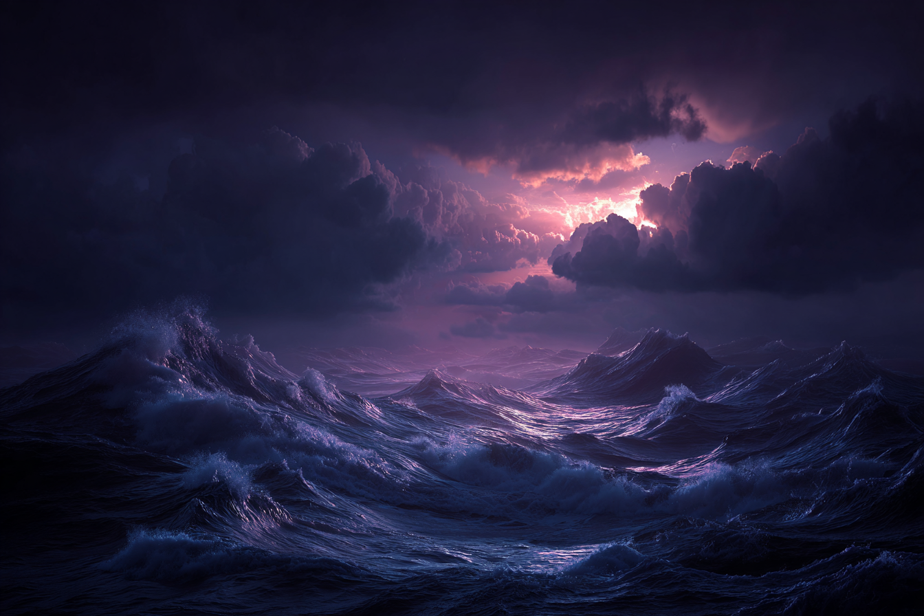 Sturmmeer Unter Dunklem Himmel Nahe Sonnenuntergang | Nahaufnahmen | Natur