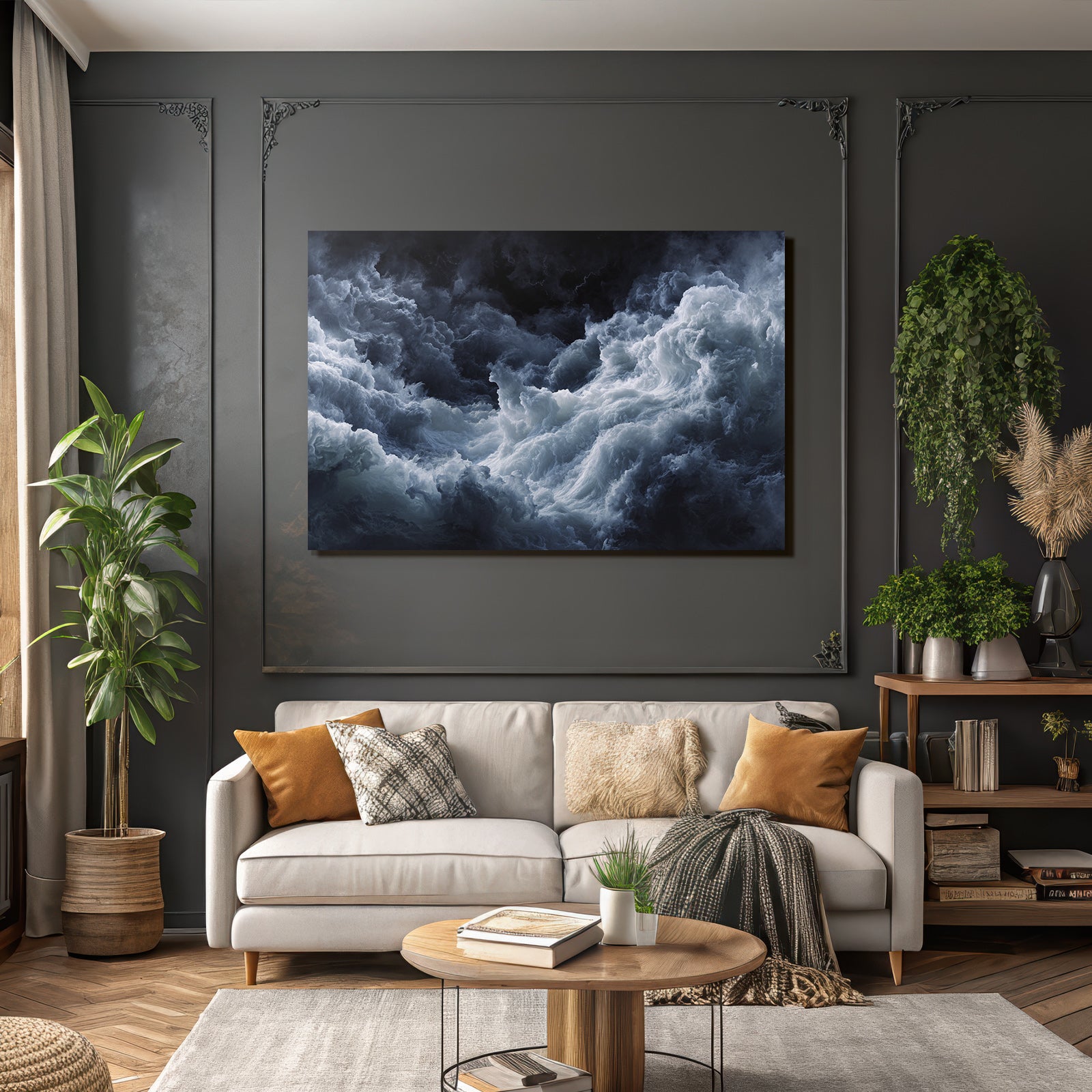 Turbulentes Sturmmeer Und Tosende Wolken