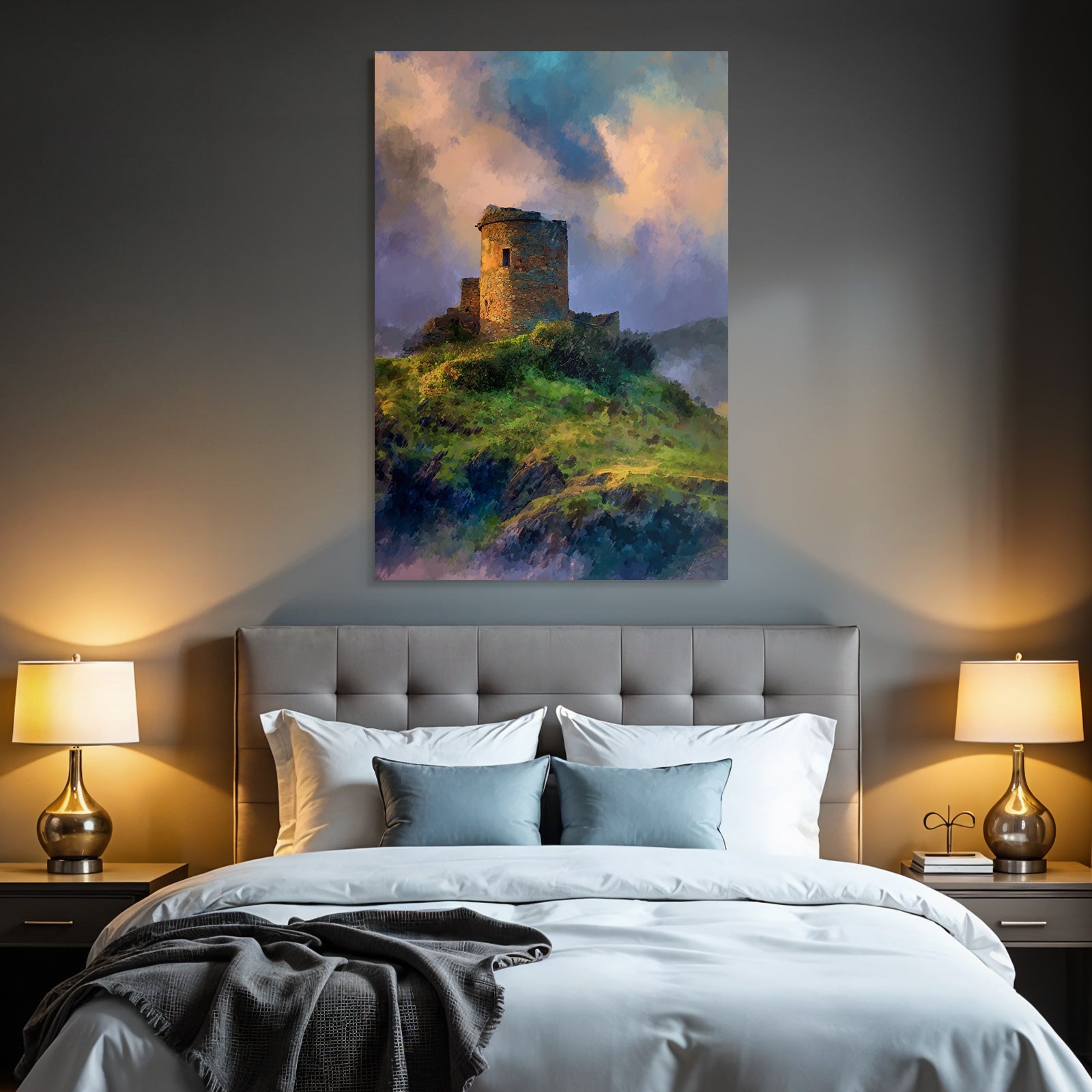 Alter Stein Turm Am Hang Vor Buntem Himmel
